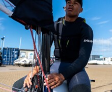 Kai preparing to head out foiling Weymouth 1