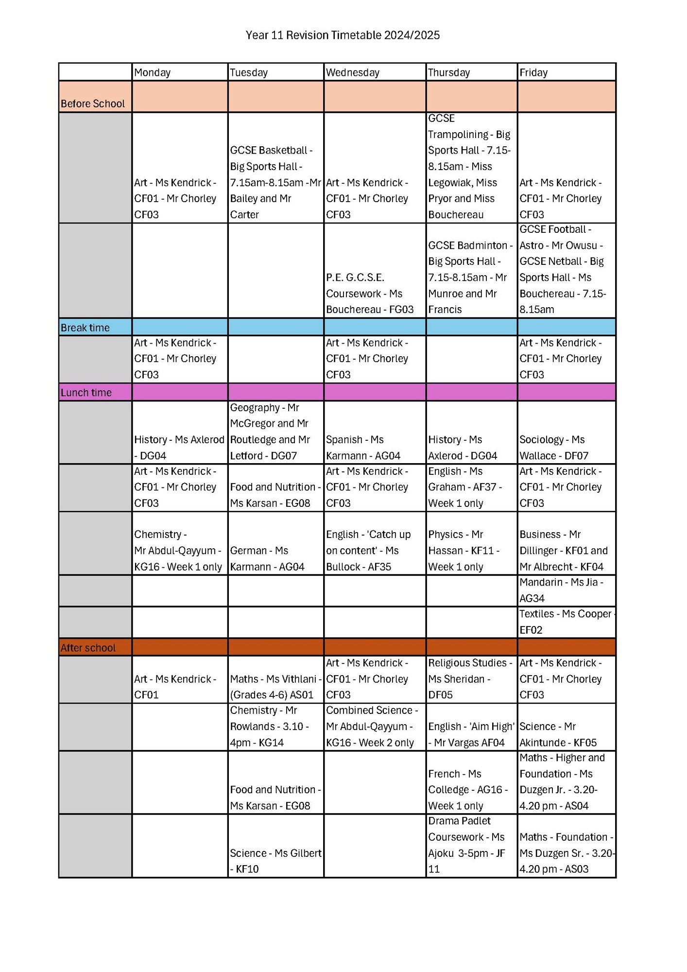 Revision timetable year 11 2024 2025 version 1